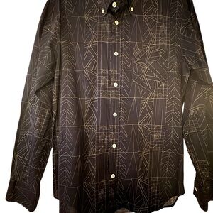 Billy Reid Black and Tan Geometric Dress Shirt